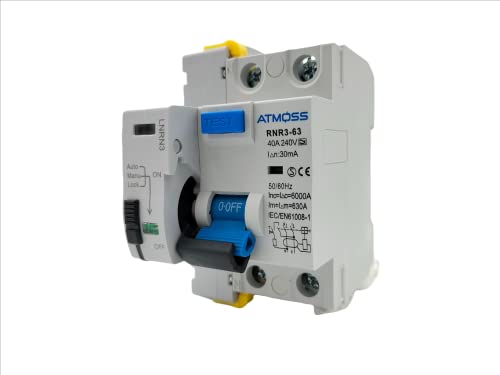 FI Schutzschalter + automatische Wiederverbindung 2 Polig 40A 30MA | FI Fehlerstrom-Schutzschalter + automatische Wiederverbindung | Typ A 0.03 A | 230V 6KA | Wiederverbindungszeit 10, 60, 300 s. von RASMACOR