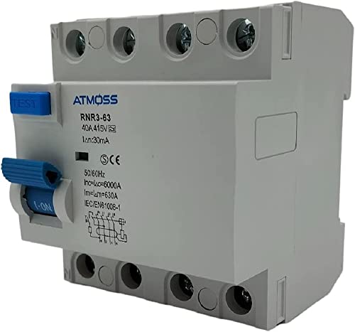 RASMACOR | FI-Schutzschalter 4-Polig 40A 30 mA 6KA FI | FI Fehlerstrom-Schutzschalter | 40A Typ A 30mA | 230V 6KA | ATMOSS von RASMACOR