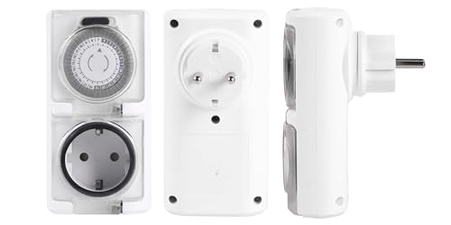 Rasmacor Zeitschaltuhr Steckdose IP44 | Analoge Zeitschaltuhr für den Außenbereich | programmierbare Steckdose 24 Stunden weiß | max. 16 A, 3680 W, 230 V | von RASMACOR