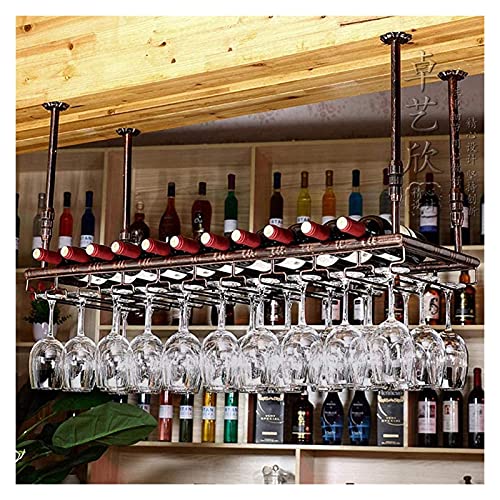 RASOANOA Hängendes Weinregal mit Glashalter und Regal, Weinregal zum Aufhängen, Vintage-Weinflaschenhalter, Deckenweinregal, Weinglashalter, Weinregal-Dekoration, hängende Glashalterung Ambitious von RASOANOA