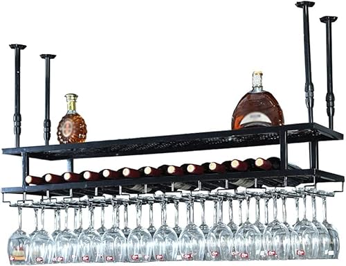 Wandmontiertes Weinregal |Flaschen- und Glashalter |Korklagerladen |Aufbewahrungshalter für Spirituosenflaschen |Organizer für Stielgläser |Gläser-Stielglas-Aufhänger-Regal |Schwarz Ambitious von RASOANOA