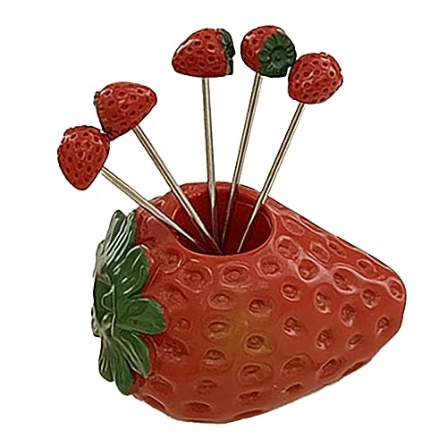 RASTKY Niedliche Tierfutter Pflücken 5pcs Obstgabel Set Niedliche Form Mehrzweck Edelstahl Fruchtgabeln mit Halter (Typ 1) von RASTKY