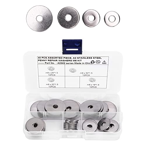 RASTKY Universal M6 Mudguard Waschmaschinen Sortimentset - 40pcs Madguard Waschmaschine Sortiment Kit 4 Größen 304 Edelstahl - Hochfestigkeitsanwendungen von RASTKY