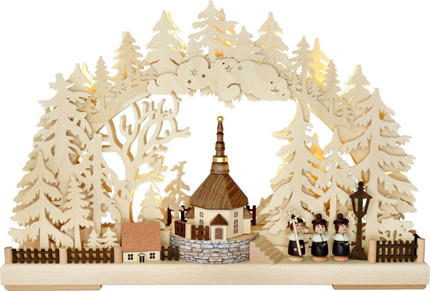 RATAGS LED Schwibbogen 3D-Schwibbogen klein, Dorfkirche, Höhe 39 cm, Handarbeit aus dem Erzgebirge von RATAGS