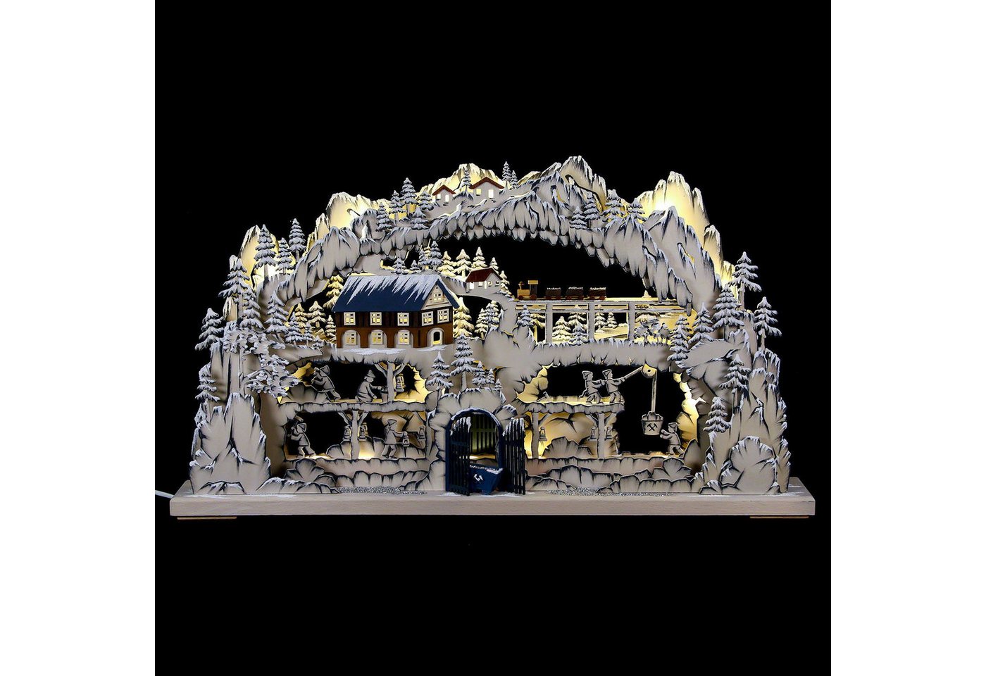 RATAGS Kunsthandwerk Schwibbogen 3D-Doppelschwibbogen Bergbau grau mit Raureif (72x42x8cm) von RATAGS H von RATAGS Kunsthandwerk