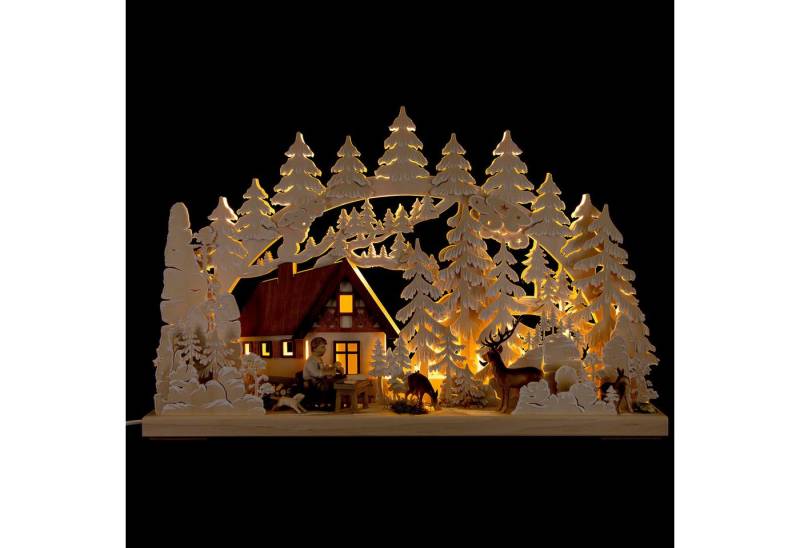 RATAGS Kunsthandwerk Schwibbogen 3D-Schwibbogen Berghütte mit Schnitzer (62x40cm) von RATAGS Holzdesign von RATAGS Kunsthandwerk