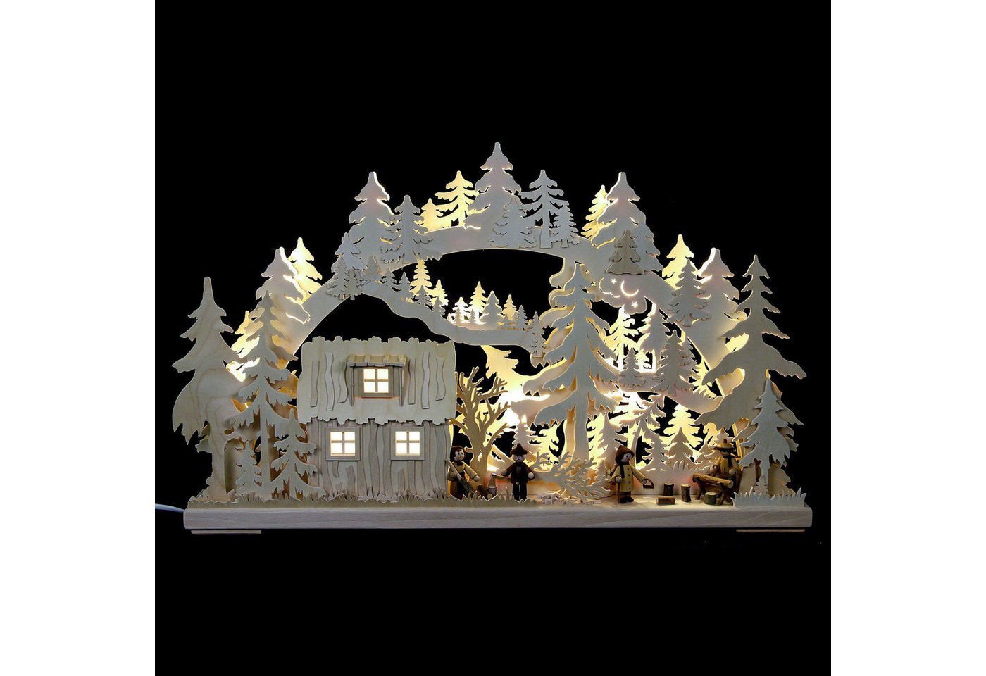 RATAGS Kunsthandwerk Schwibbogen 3D-Schwibbogen Blockhütte mit Waldarbeitern (62x38x8cm) von RATAGS Hol von RATAGS Kunsthandwerk