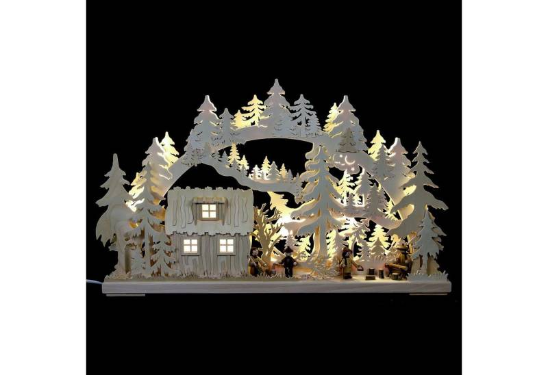 RATAGS Kunsthandwerk Schwibbogen 3D-Schwibbogen Blockhütte mit Waldarbeitern (62x38x8cm) von RATAGS Hol von RATAGS Kunsthandwerk