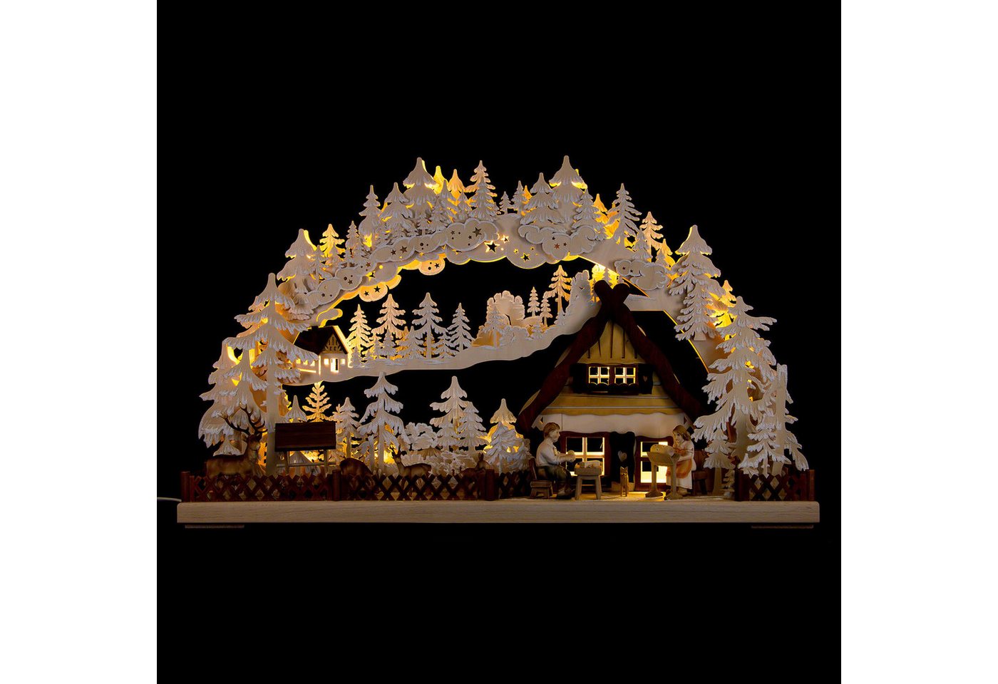 RATAGS Kunsthandwerk Schwibbogen 3D-Schwibbogen Handwerker am Wildgehege mit Raureif (72x43cm) von RATA von RATAGS Kunsthandwerk