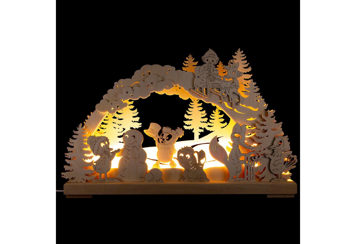 RATAGS Kunsthandwerk Schwibbogen 3D-Schwibbogen Pitti und Freunde beim Schneemannbau (43x28cm) von RATA von RATAGS Kunsthandwerk