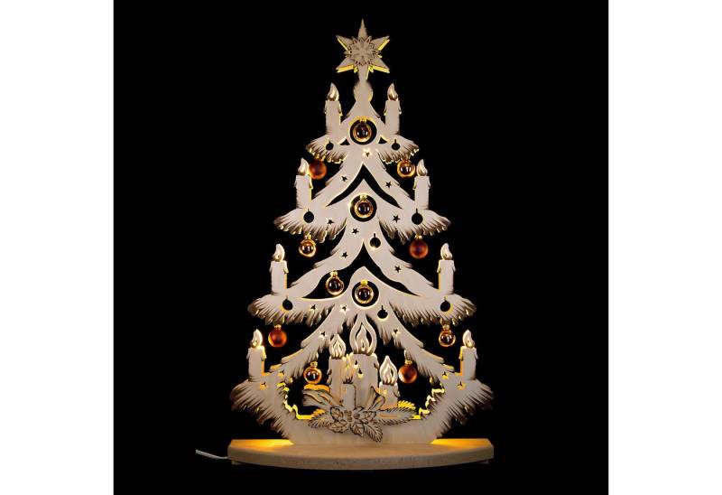 RATAGS Kunsthandwerk Schwibbogen Lichterspitze Tanne mit goldenen/kupfernen Baumkugeln (72x38cm) von RA von RATAGS Kunsthandwerk