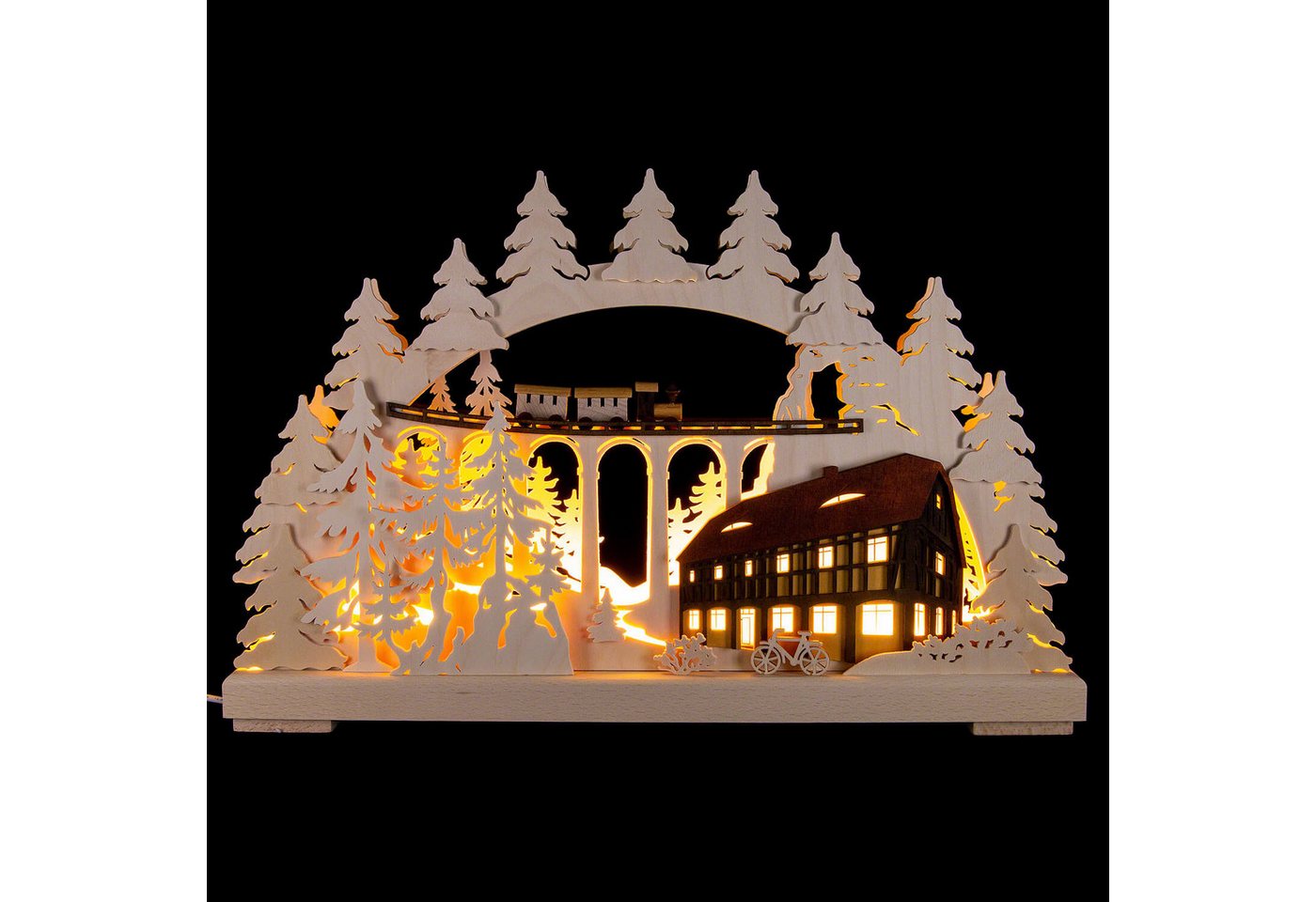 RATAGS Kunsthandwerk Schwibbogen Schwibbogen Gebirge mit Eisenbahnbrücke (44x27cm) von RATAGS Holzdesig von RATAGS Kunsthandwerk