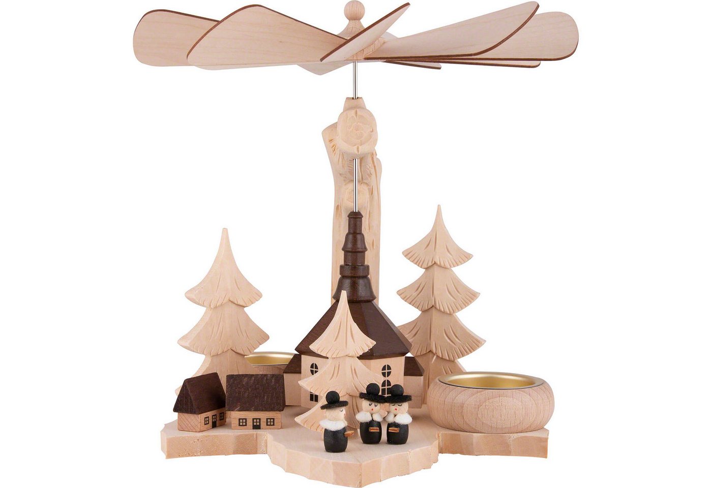 RATAGS Kunsthandwerk Weihnachtspyramide 1-stöckige Blattpyramide Kurrende mit Seiffener Kirche (21cm) von RATA von RATAGS Kunsthandwerk