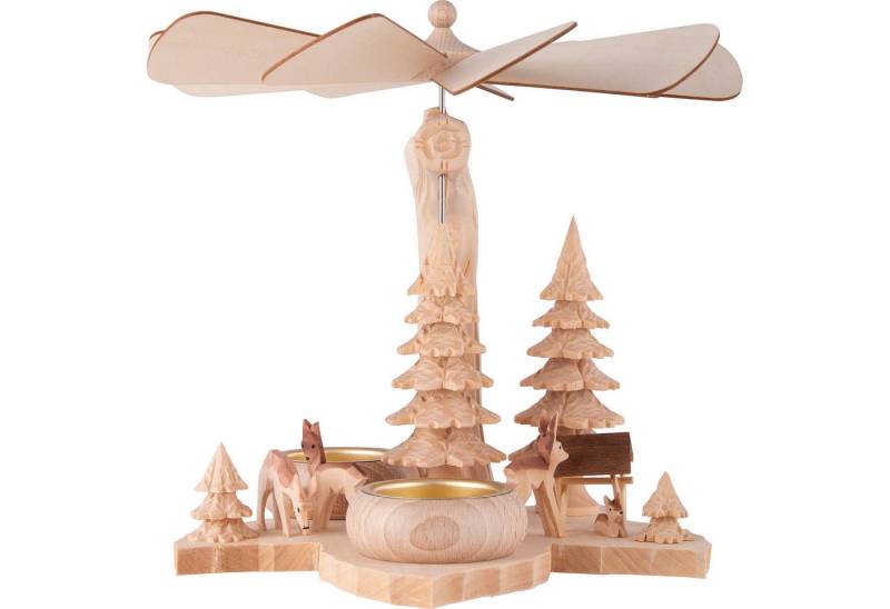 RATAGS Kunsthandwerk Weihnachtspyramide 1-stöckige Blattpyramide Rehgruppe (21cm) von RATAGS Holzdesign von RATAGS Kunsthandwerk