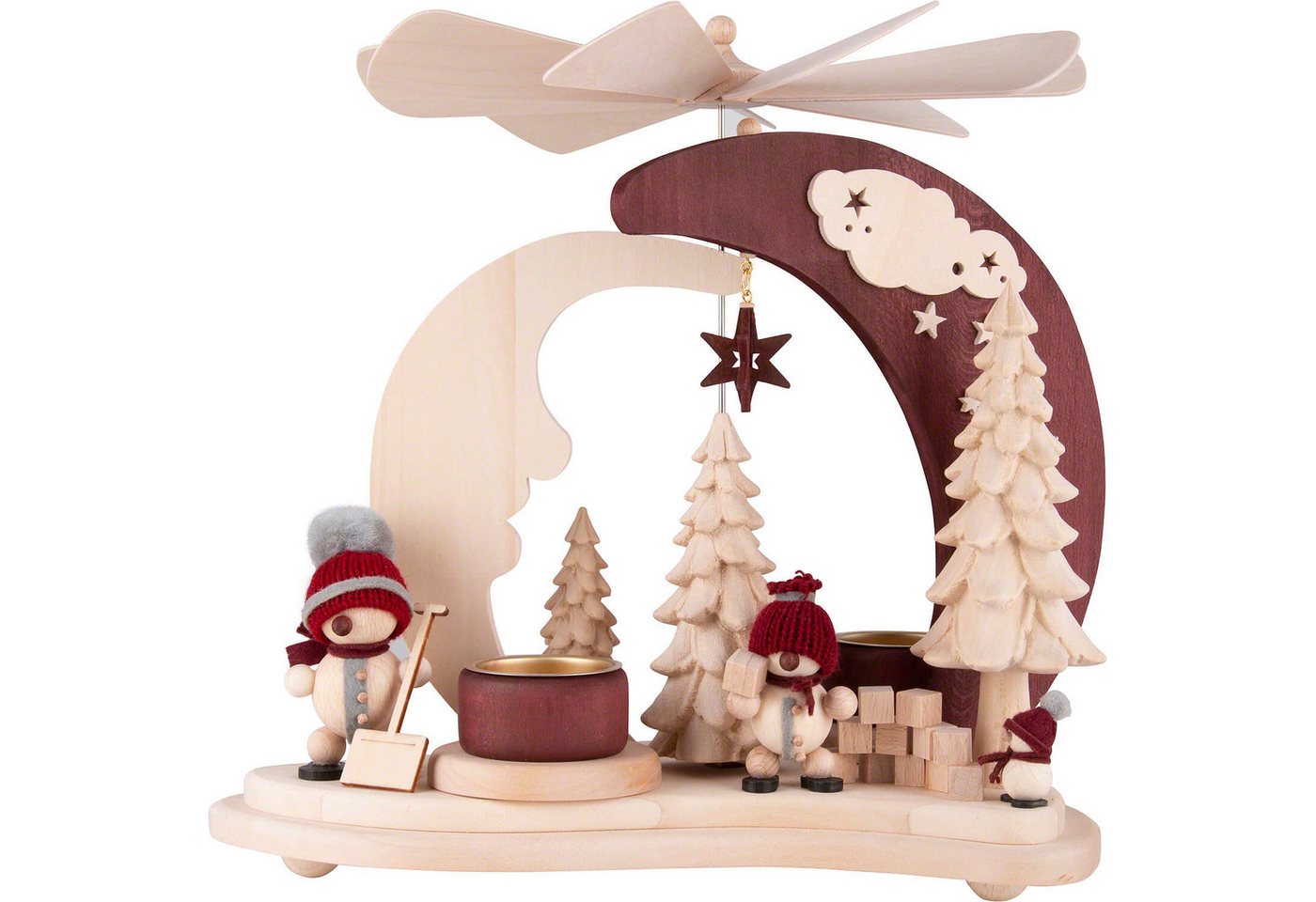 RATAGS Kunsthandwerk Weihnachtspyramide 1-stöckige Pyramide Schneebällchen rot (27cm) von RATAGS Holzdesign von RATAGS Kunsthandwerk