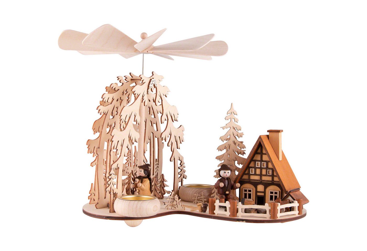 RATAGS Kunsthandwerk Weihnachtspyramide 1-stöckige Pyramide Waldlichtung mit Räucherhaus und Waldleuten (24cm) von RATAGS Kunsthandwerk