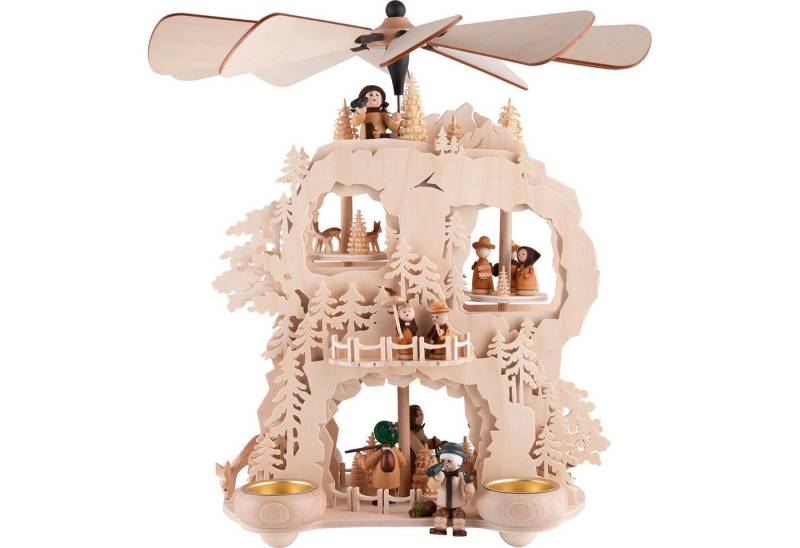 RATAGS Kunsthandwerk Weihnachtspyramide 3-stöckige Zahnradpyramide Waldleute (35cm) von RATAGS Holzdesign von RATAGS Kunsthandwerk