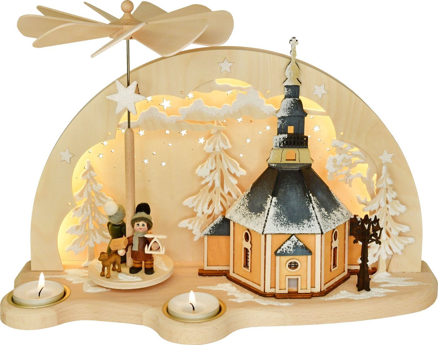 RATAGS LED Schwibbogen Schwibbogen-Pyramide, Kirche Seiffen, 35 x 26 x 11 cm (B x H x T), Handarbeit aus dem Erzgebirge von RATAGS