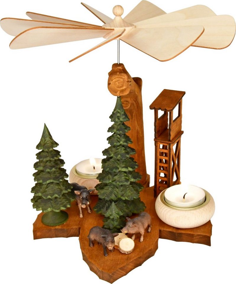 RATAGS Weihnachtspyramide Massivholz-Blattpyramide, Wildsau für Teelichte, Höhe ca. 26 cm, Handarbeit aus dem Erzgebirge von RATAGS