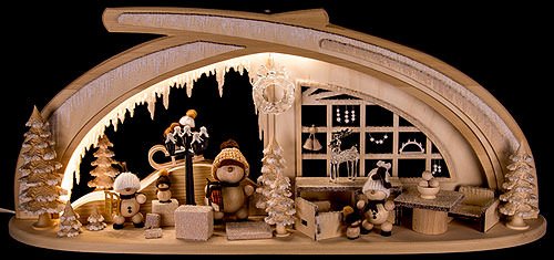 RATAGS Schwibbogen aus Massivholz Eishöhle mit Raureif - 59x30 cm - Kerzenhalter für Weihnachten, Silvester - Weiß - Holz (unbehandelt) von Ratags