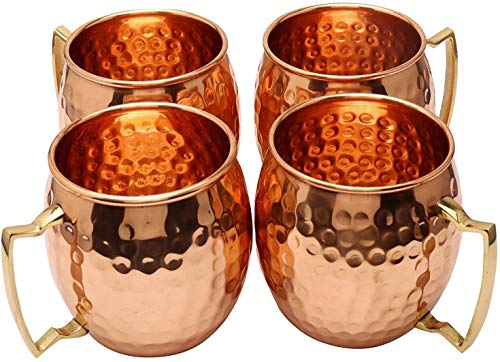 RATNA Moscow Mule Tassen 4er Set aus reinem Kupfer gehämmert Becher aus massivem Kupfer mit gehämmerter Oberfläche von RATNA
