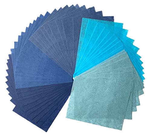 50 Blatt A4 Naturfaser, Maulbeerbaum, Maulbeerbaum, Maulbeerpapier, Kunst, Washi-Papier, Design, Handwerk, Kunst, Origami, Lieferanten, Kartenherstellung, DIY Handwerk (Blauton, A4) von RATREE 888