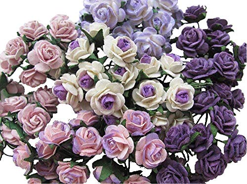 RATREE 888 100 Stück Mini-Rosen, gemischte Violette Farbe, Maulbeerpapierblumen, 18 mm, Scrapbooking, Hochzeit, Bastelbedarf, Karte, künstliche Rosen, künstliche Blumen (gemischtes Lila) von RATREE 888