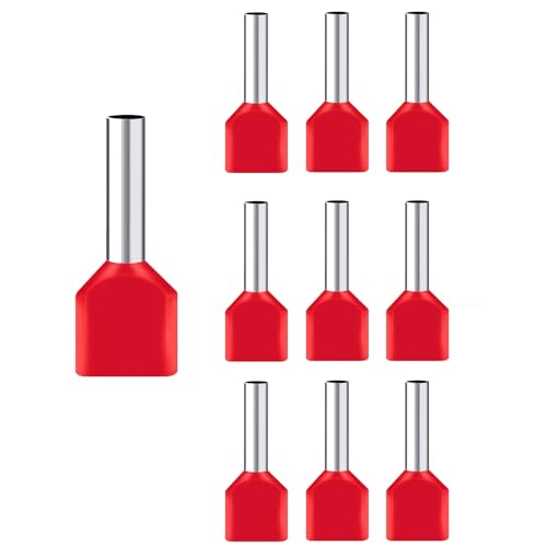 400 Stück Twin Aderendhülsen,2 x 10mm² Twin Aderendhülsen Sortiment Rot Aderendhülsen Doppelt,Lang 14mm Zwillingaderendhülsen, für die Tägliche Verdrahtung von Haushaltsgeräten von RATSTONE