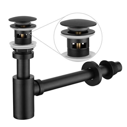 Design Siphon mit Pop Up Ventil Ablaufgarnitur für Waschbecken,1 1/4 zoll aus Messing Abflussgarnitur Abfluss für Bad, Geruchsverschluss inkl. Dichtungen, Schwarz Retro,Mit Ejektorventil von RATSTONE
