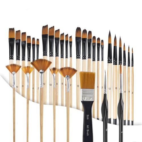 Premium Pinselset Acrylfarben,32 Acryl Pinsel Set, ohne Haarverlust beim Malen,Haarpinsel Set mit Rund, Eckig, Flach, Fan Pinsel,ür Acryl-, Öl-, Gouache-Malerei,für Künstler und Anfänger zum Malen von RATSTONE