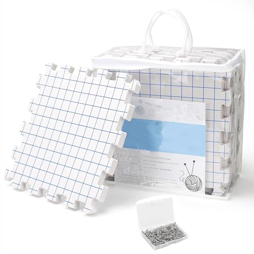 Spannmatten Stricken,Blocking Matte,Blocking Mats For Knitting,9 PCS,30x30 cm,Spannmatten Für Handarbeiten,Spannmatten,100 t-Stiche,Beidseitig Bedruckt,Inklusive Aufbewahrungstasche,Für Bastel-,Häkel von RATSTONE