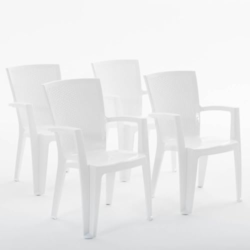 RATTATAN Diana - stapelbare Außen- und Gartenstühle aus Rattaneffekt-Resin mit Armlehnen (4, Weiß) von RATTATAN