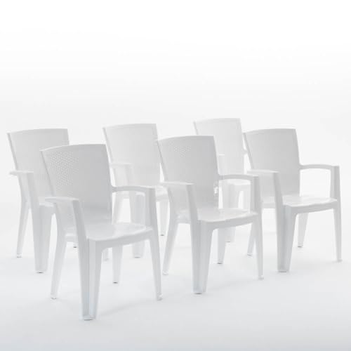 RATTATAN Diana - stapelbare Außen- und Gartenstühle aus Rattaneffekt-Resin mit Armlehnen (6, Weiß) von RATTATAN