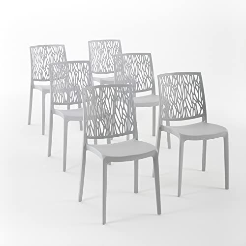 RATTATAN Lisa - Stühle aus mit Glasfaser verstärktem Harz, für Innen- und Außenbereiche geeignet (6, Hellgrau) von RATTATAN