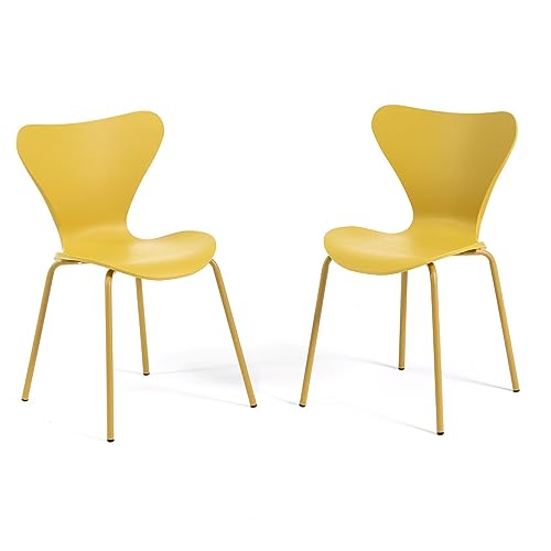 RATTATAN Nina - Stühle aus Fiberglas in Holzoptik mit Metallbeinen (Gelb, 2) von RATTATAN