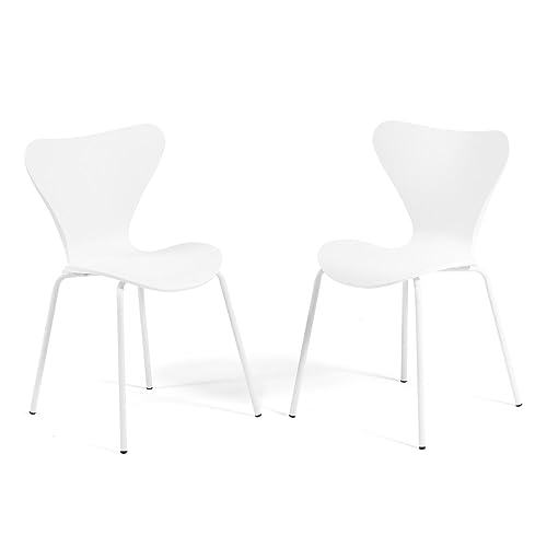 RATTATAN Nina - Stühle aus Fiberglas in Holzoptik mit Metallbeinen (Weiß, 2) von RATTATAN