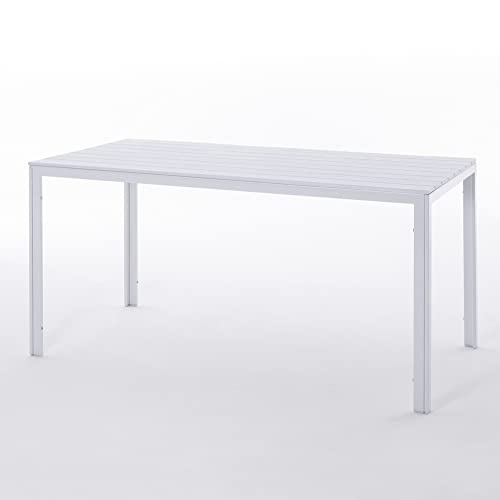 RATTATAN THOMAS - rechteckiger Gartentisch 156x78 mit Stahlgestell und hochwertiger Platte aus Polyethylen in raffiniertem Holzdesign (Weiß) von RATTATAN