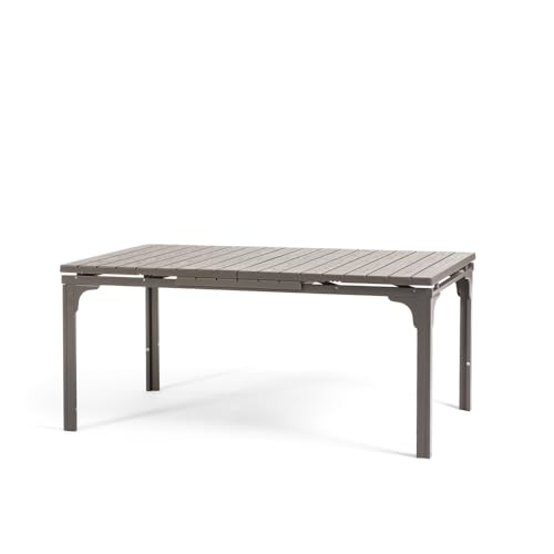 RATTATAN Thomas XL - Ausziehbarer rechteckiger Gartentisch mit Stahlgestell und hochwertiger Platte aus Polyethylen in raffiniertem Holzdesign (Braungrau) von RATTATAN