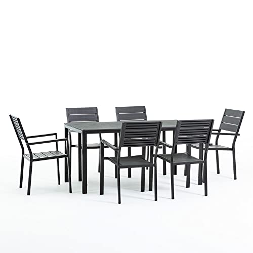 RATTATAN Thomas & Adele - Garten-Set für 6 Personen, Gartenmöbel, Terassenmöbel Set, Sitzgruppe Möbel Set, Eisenrahmen, Polyethylen, stapelbar, Holzoptik (Anthrazit) von RATTATAN