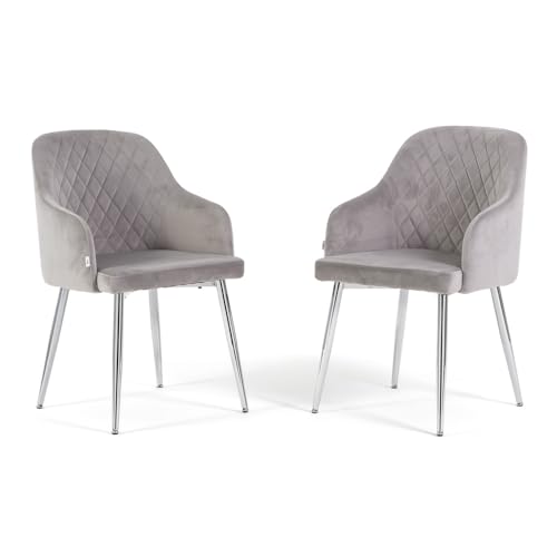 Tessa - 2 Innenstühle Polsterstühle aus Samt mit umhüllender Rückenlehne und Metallbeinen, luxuriöses Design, ideal für Küche, Esszimmer, Büro, Bar und Restaurant (Beine Silber, Samt Hellgrau) von RATTATAN