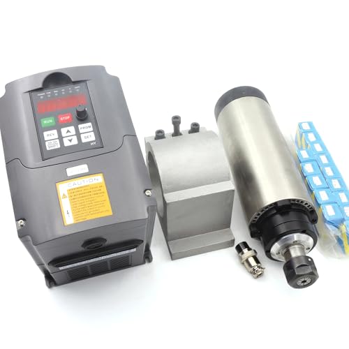 RATTMMOTOR 2.2kW 220V Luftgekühlten Spindelmotor mit 14 Stück ER20 Spannzange und 2.2kW 220V VFD Frequenzumrichter und 80mm Spindelmotor Halterung Clamp für CNC Fräsmaschine von RATTMMOTOR