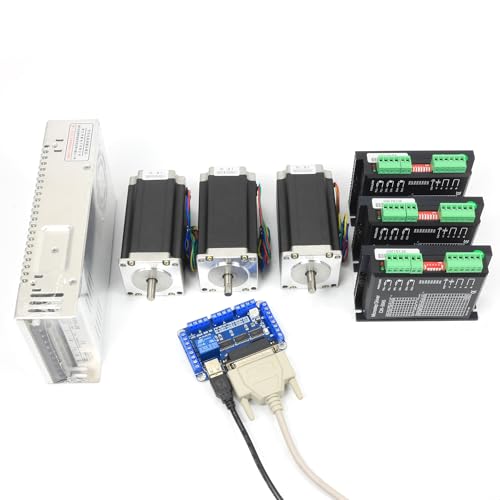 RATTMMOTOR 3 Achsen CNC Steuerung Kit Nema 23 Schrittmotor 425oz-in 112mm, CW5045 Schrittmotor Treiber 4.5A 256 Microstep, 5 Achsen Parallel Interface Breakut Board + 400W 36V Netzteil von RATTMMOTOR