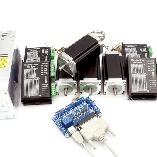 RATTMMOTOR 4 Achsen CNC Steuerung Kit Nema 23 Schrittmotor 425oz-in 112mm, CW5045 Schrittmotor Treiber 4.5A 256 Microstep, 5 Achsen Parallel Interface Breakut Board + 400W 36V Netzteil von RATTMMOTOR