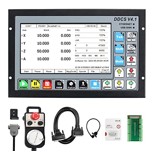 RATTMMOTOR DDCS V4.1 CNC Offline Controller,USB CNC Steuerung,4 Achsen,500kHz,CNC Controller Mit 100PPR MPG Handrad mit Not-Aus Schalter für Schrittmotor/Servomotor von RATTMMOTOR