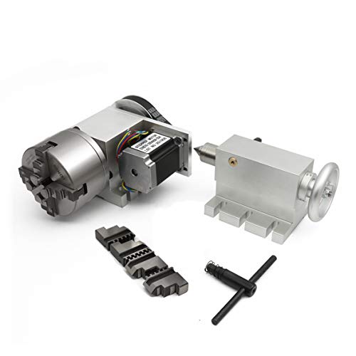 RATTMMOTOR CNC Drehachse 4 Achse Rotary Axis K12-100mm Teilapparat mit 4 Backenfutter mit 65mm Reitstock CNC Rotationsachse 4th-Achsen für Graviermaschine Fräsmaschine von RATTMMOTOR