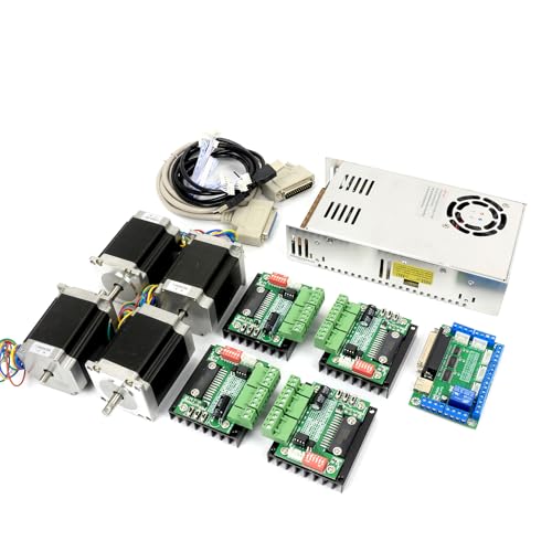 RATTMMOTOR CNC Steuerung Komplett Set 4 Achsen Neam23 57 * 76mm Schrittmotor 1.8Nm 270oz.in,MD430 Schrittmotortreiber,5 Achsen Parallel Interface Breakut Board + 350W V Netzteil von RATTMMOTOR