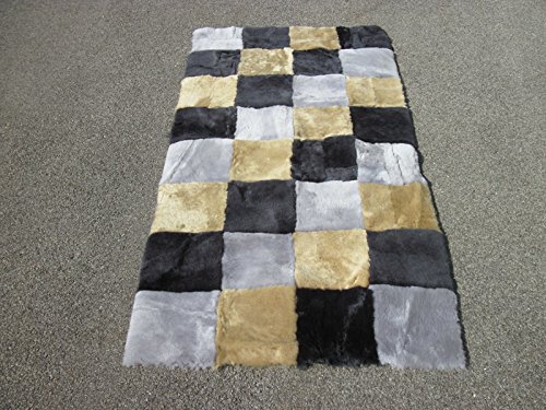 RAU Patchwork Lammfelldecke Echtfelldecke Lammfell Echtfell Bettvorleger 120 x 60 cm von RAU