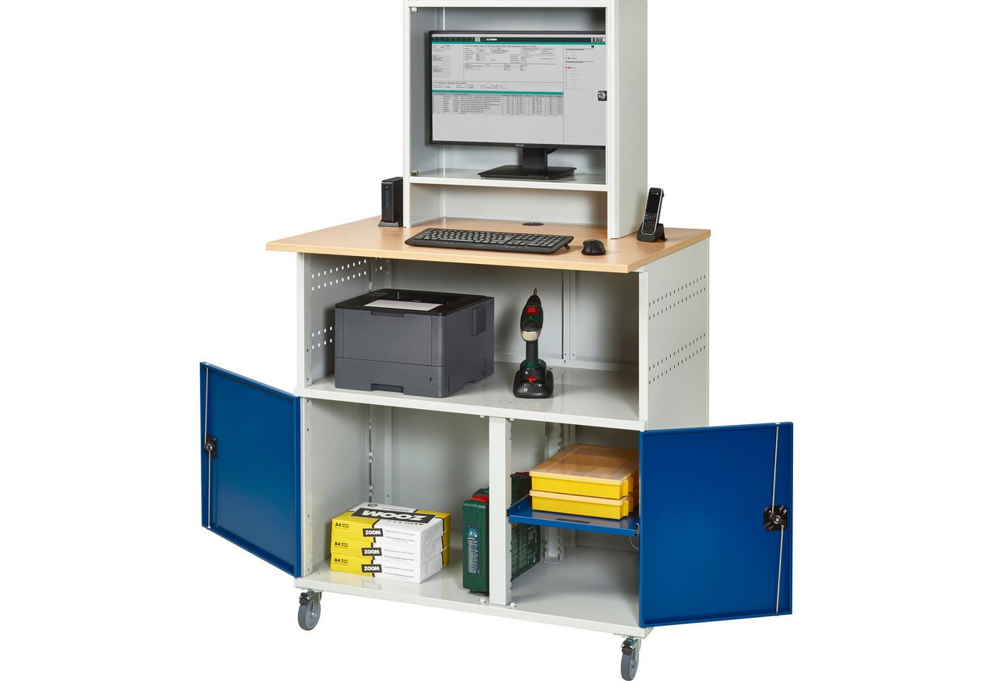 RAU Schreibtisch Computertisch 1100x790x1890mm Monitorgehäuse mobil lichtgrau/enzianbla RAU Schreibtisch Computertisch 1100x790x1890mm Monitorgehäuse mobil lichtgrau/enzianbla von RAU