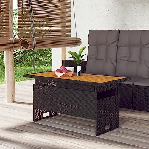 Furniture Home Tools Gartentisch, Schwarz, 100 x 50 x 43/63 cm, Massivholz, Akazie und Polyrattan von RAUGAJ