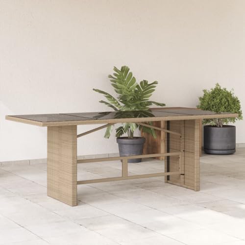 Furniture Home Tools Gartentisch mit Glasplatte, Beige, 190 x 80 x 74 cm, Polyrattan von RAUGAJ